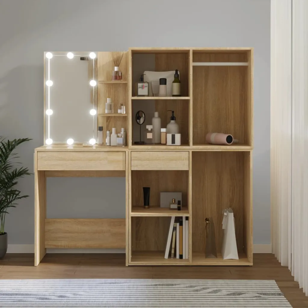 vidaXL Toeletta LED con 2 Armadietti Legno Multistrato Rovere Sonoma