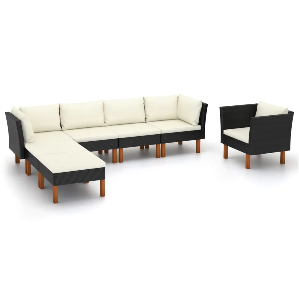 vidaXL Set Divani da Giardino 7pz Polyrattan Legno di Eucalipto Nero