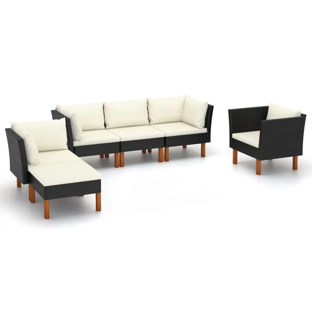 vidaXL Set Divani da Giardino 6pz Polyrattan Legno di Eucalipto Nero