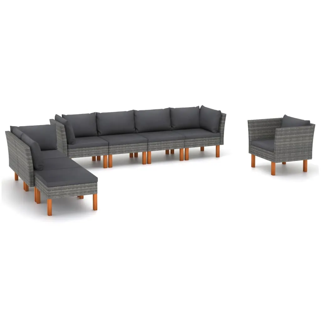 vidaXL Set Divani da Giardino 8pz Polyrattan Legno di Eucalipto Grigio