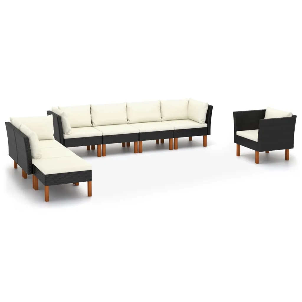 vidaXL Set Divani da Giardino 8pz Polyrattan Legno di Eucalipto Nero