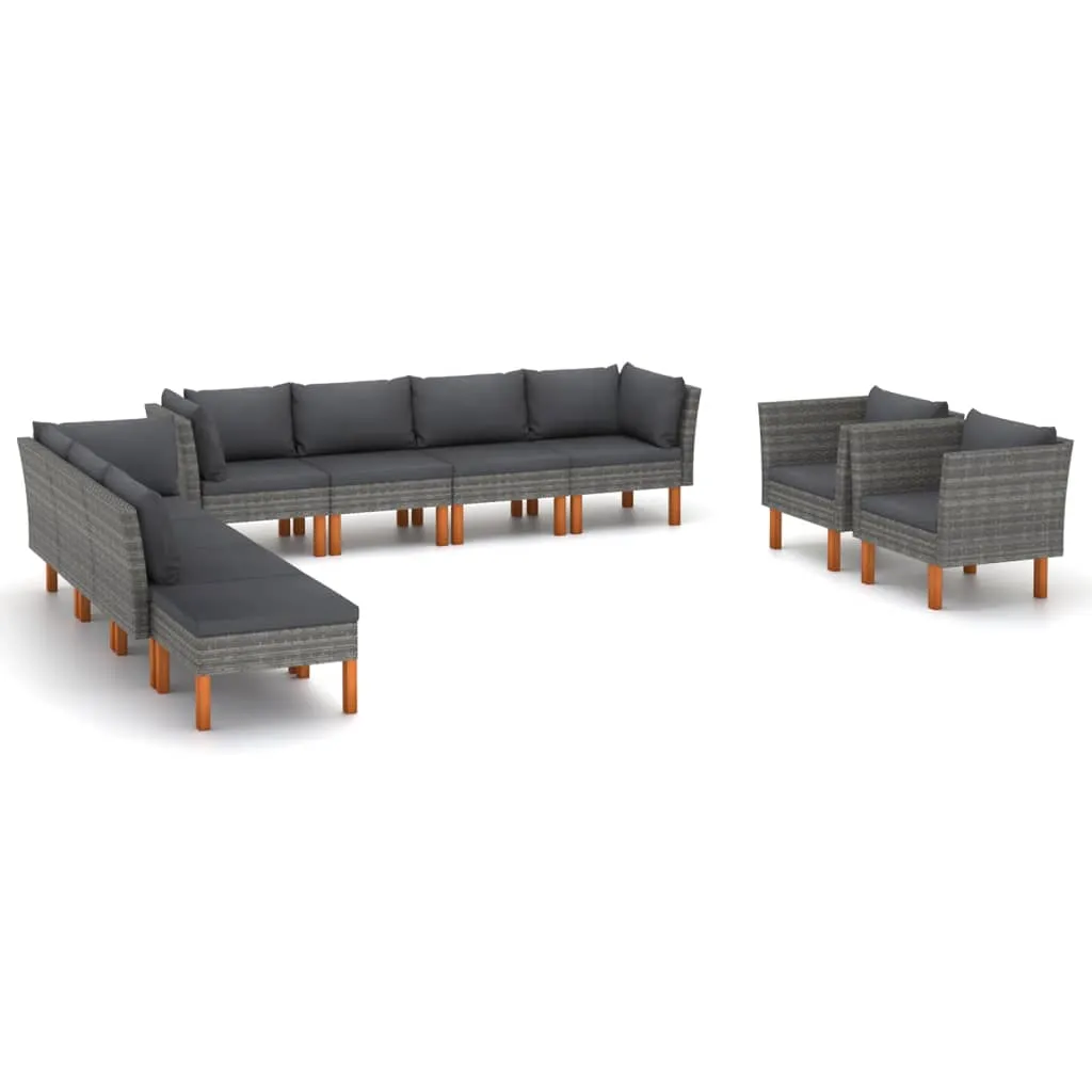 vidaXL Set Divani Giardino 10pz Polyrattan Legno di Eucalipto Grigio