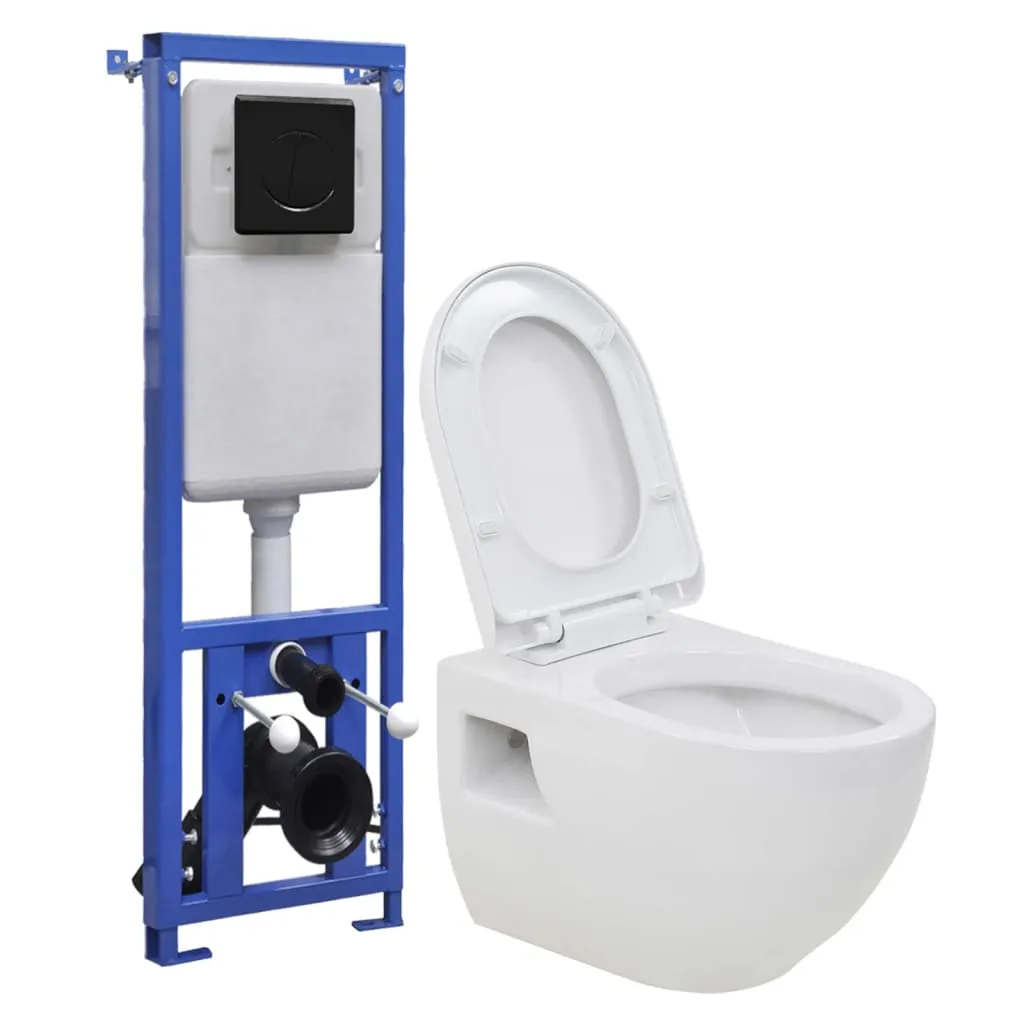 vidaXL WC Sospeso con Sciacquone Alto Nascosto in Ceramica