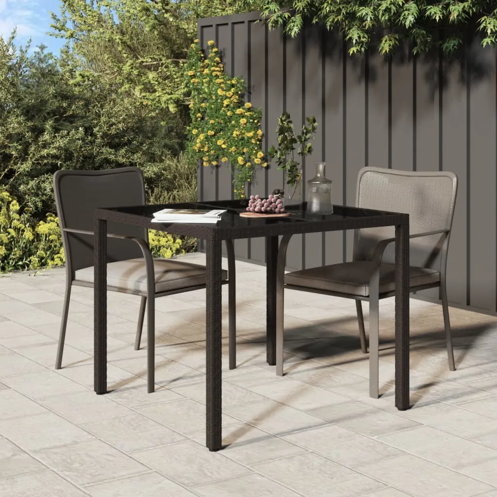 vidaXL Tavolo Giardino 90x90x75cm Vetro Temperato e Polyrattan Marrone