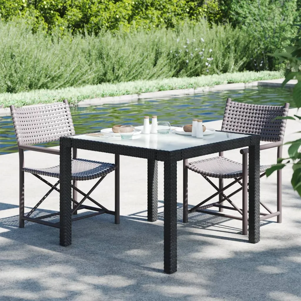 vidaXL Tavolo Giardino 90x90x75 cm Vetro Temperato e Polyrattan Nero