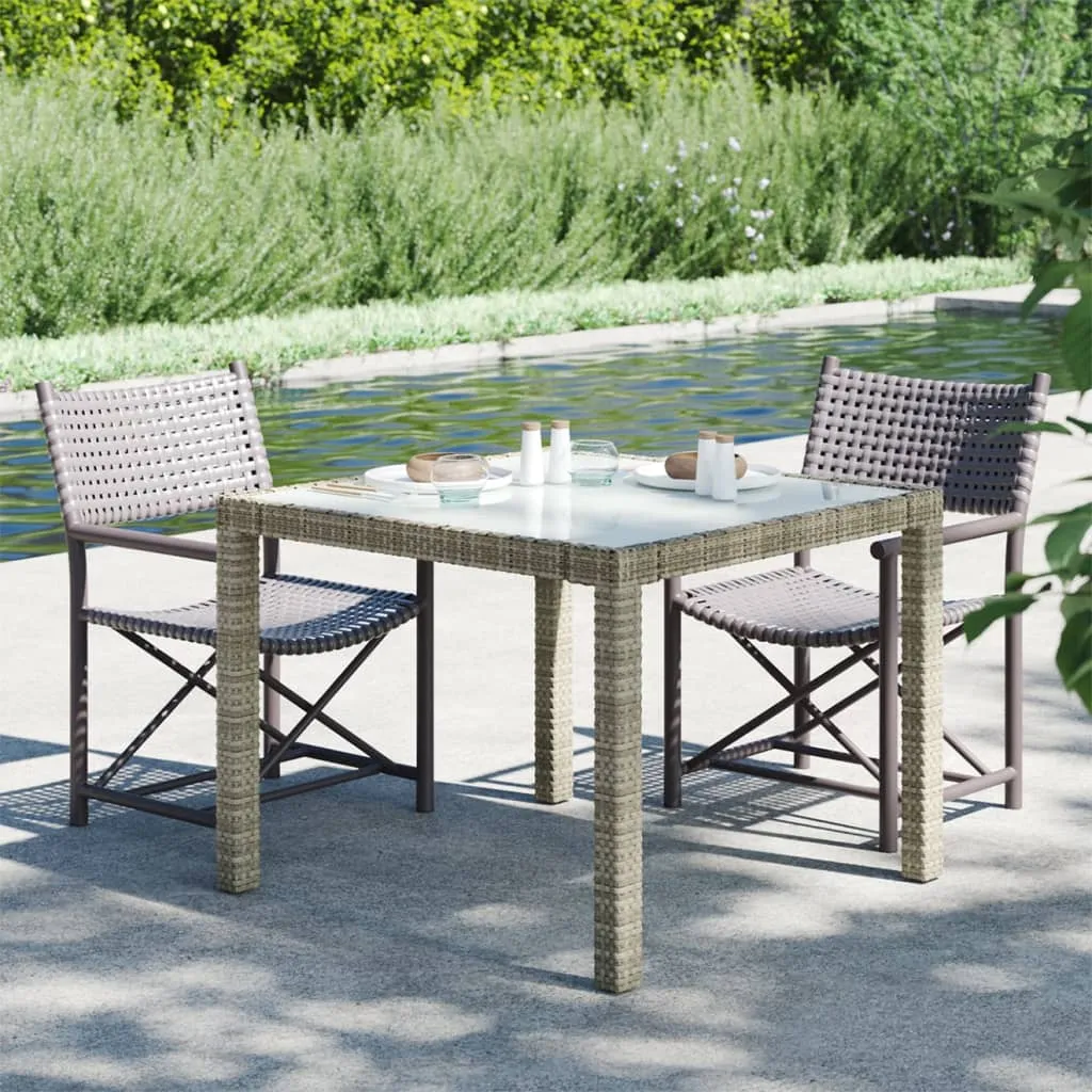 vidaXL Tavolo Giardino 90x90x75cm Vetro Temperato e Polyrattan Grigio