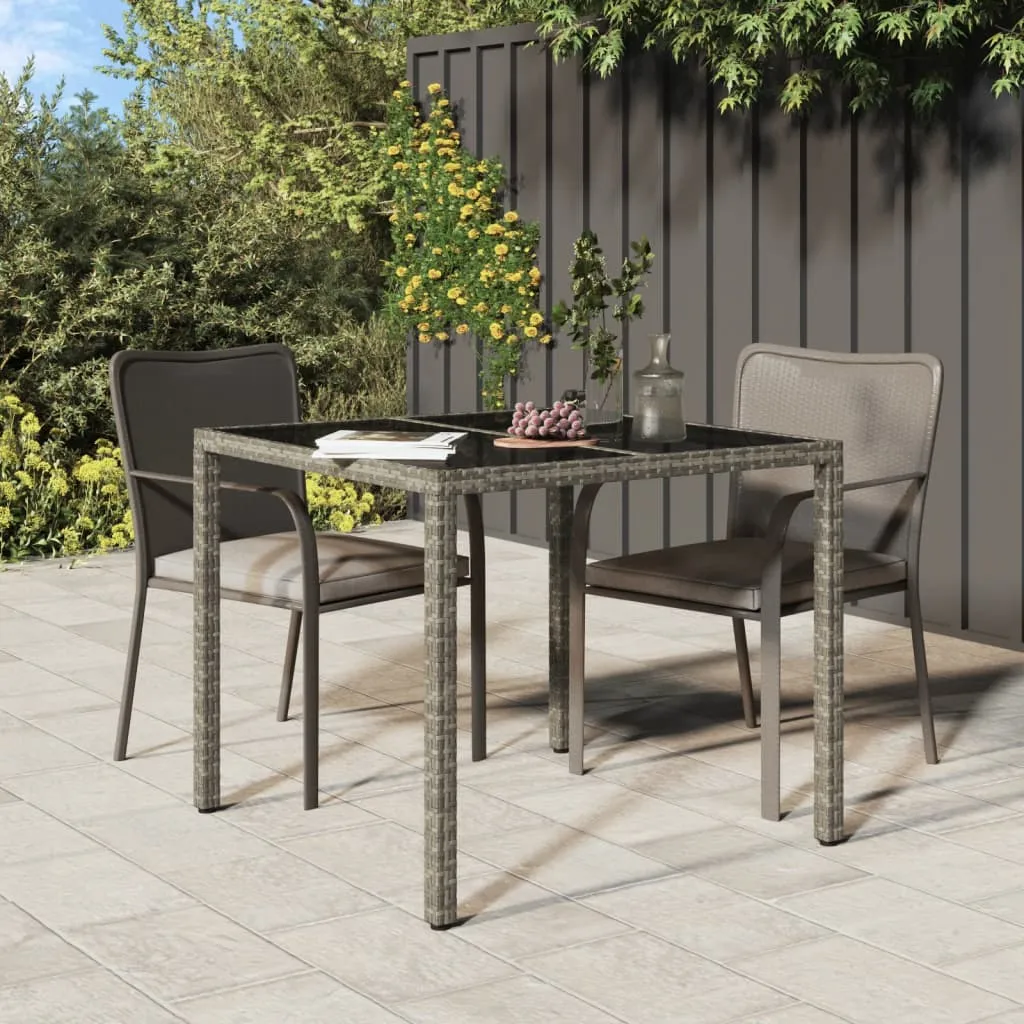 vidaXL Tavolo Giardino 90x90x75 cm Vetro Temperato e Polyrattan Grigio