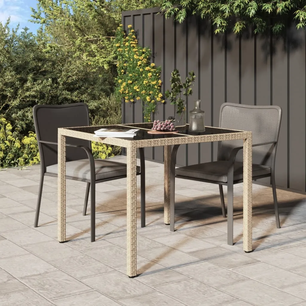 vidaXL Tavolo Giardino 90x90x75 cm Vetro Temperato e Polyrattan Beige