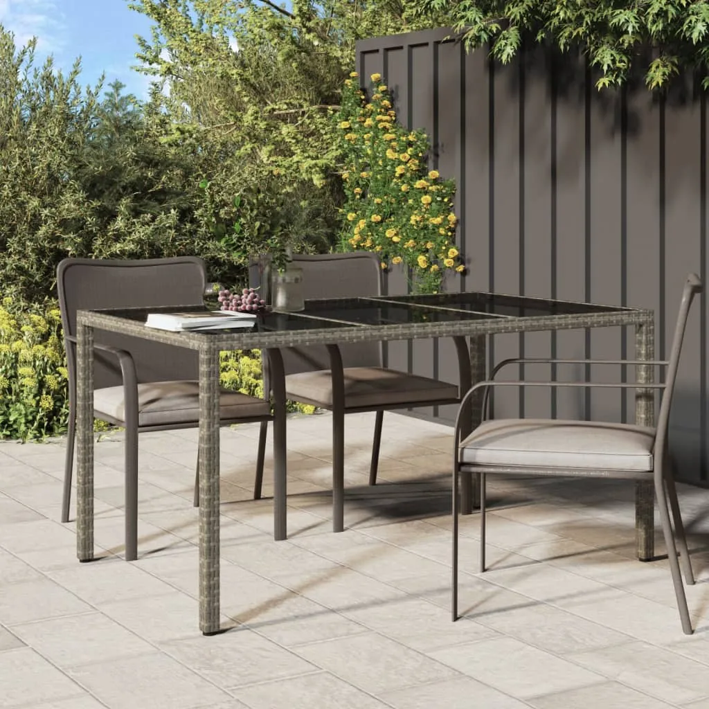 vidaXL Tavolo Giardino 150x90x75cm Vetro Temperato e Polyrattan Grigio