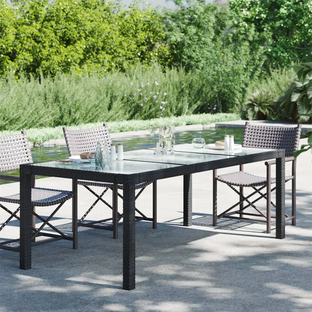 vidaXL Tavolo Giardino Nero 190x90x75 cm Vetro Temperato e Polyrattan