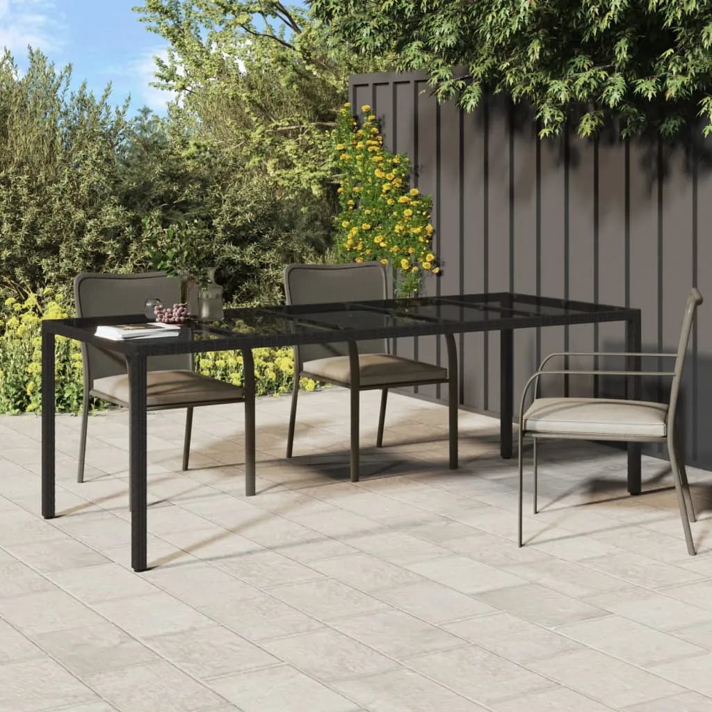 vidaXL Tavolo Giardino Nero 250x100x75cm Vetro Temperato e Polyrattan