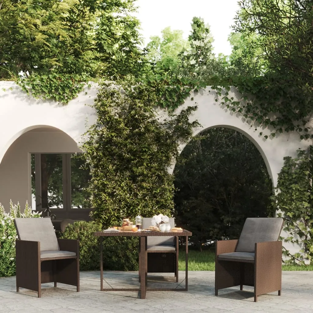 vidaXL Tavolo da Giardino Marrone 109x107x74 cm in Polyrattan e Vetro