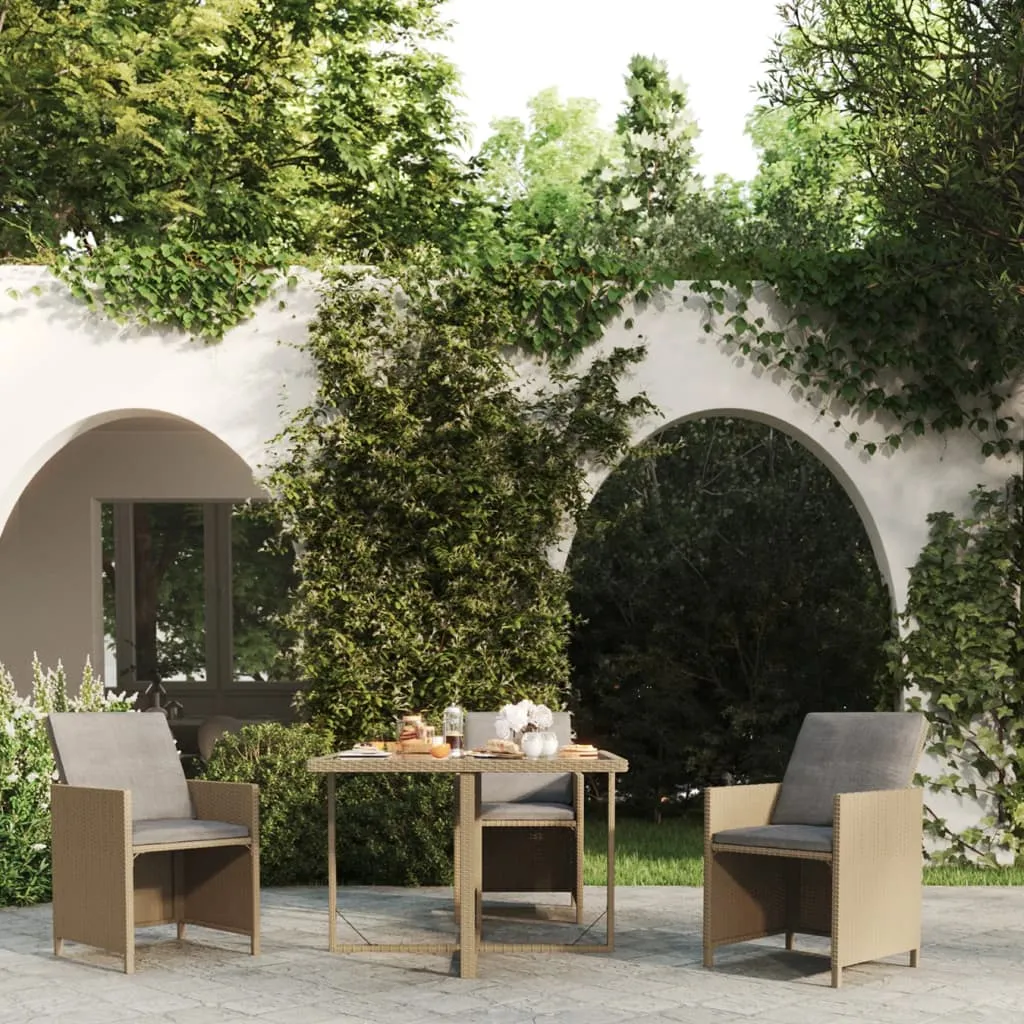 vidaXL Tavolo da Giardino Beige 109x107x74 cm in Polyrattan e Vetro