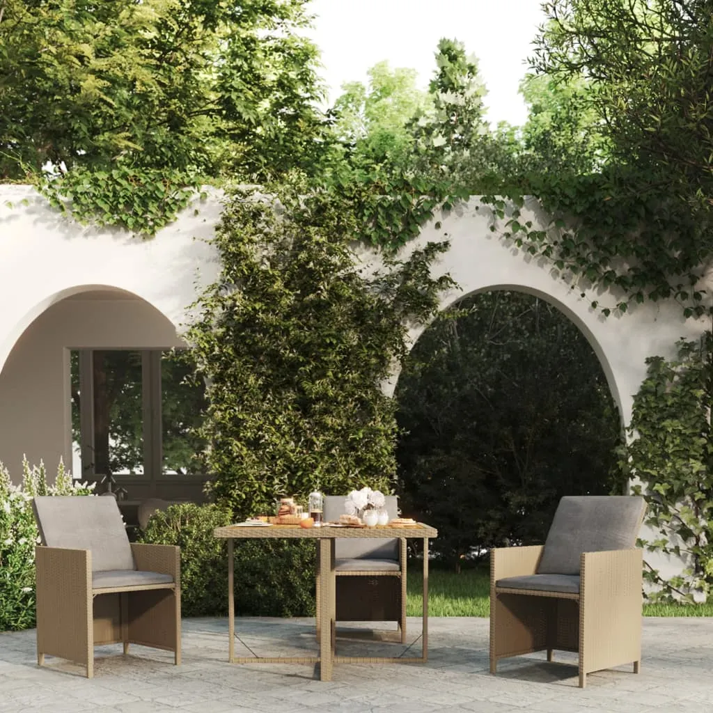 vidaXL Tavolo da Giardino Beige 109x107x74 cm in Polyrattan e Acacia