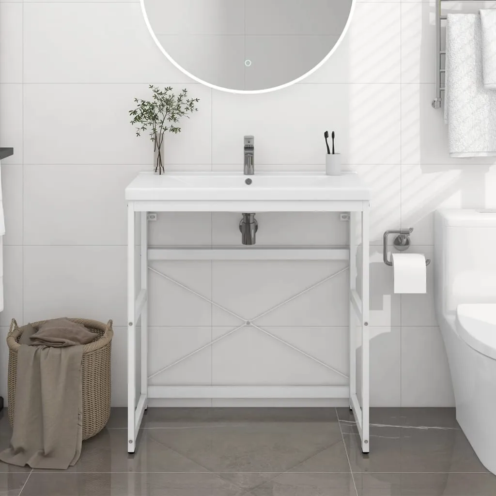 vidaXL Struttura per Lavabo da Bagno Bianca 79x38x83 cm in Ferro