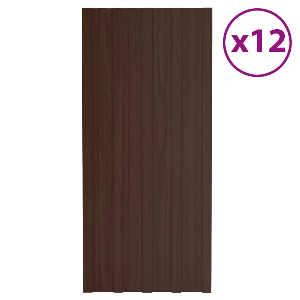 vidaXL Pannelli da Tetto 12 pz in Acciaio Zincato Marrone 100x45 cm