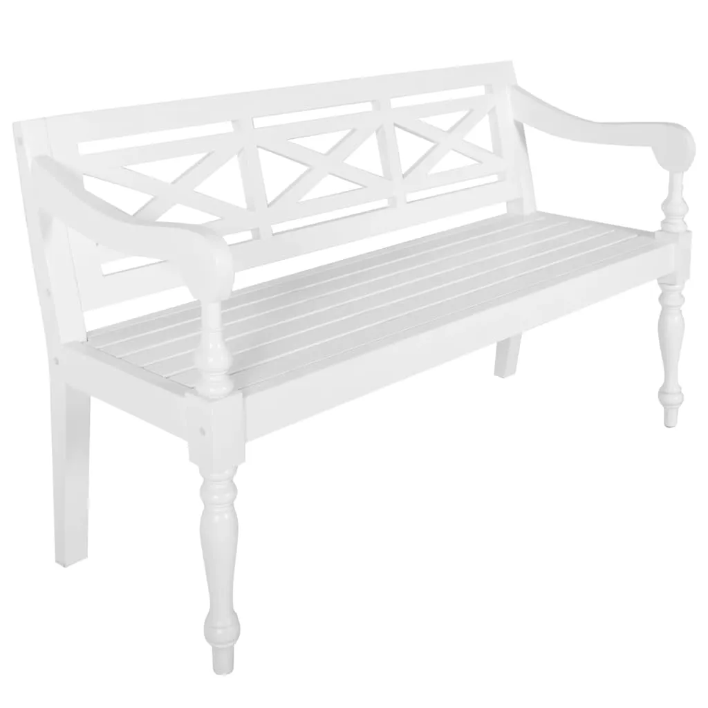 vidaXL Panca Batavia 123 cm in Legno Massello di Mogano Bianco