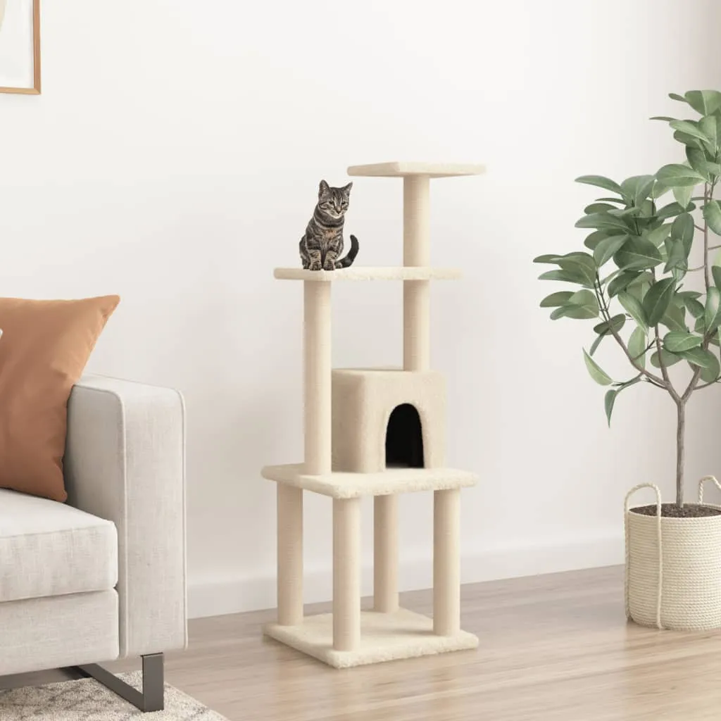 vidaXL Albero per Gatti con Tiragraffi in Sisal Crema 105 cm