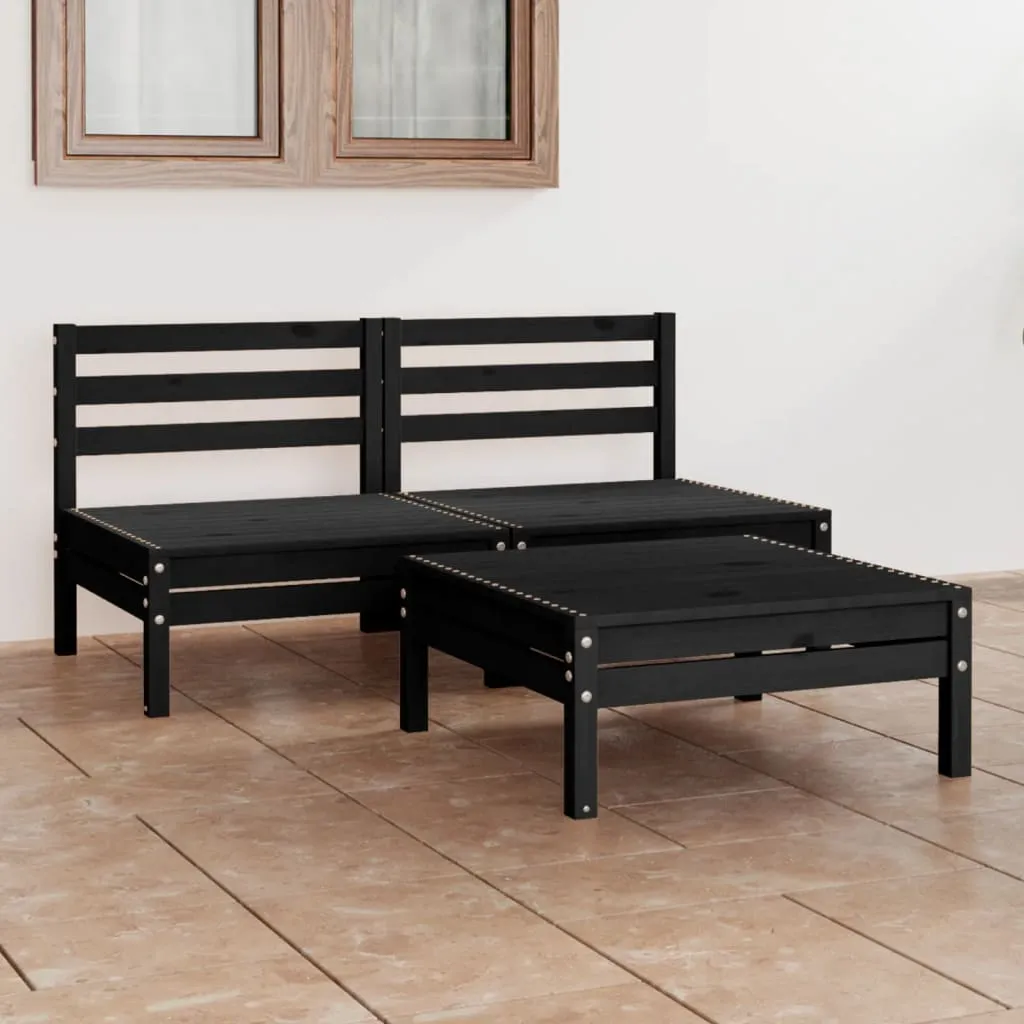 vidaXL Set Divani da Giardino 3 pz Nero in Legno Massello di Pino