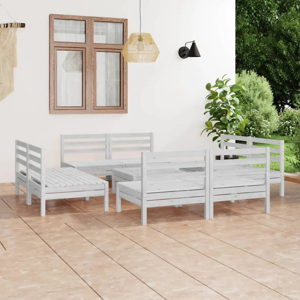 vidaXL Set Divani da Giardino 9 pz Bianco in Legno Massello di Pino