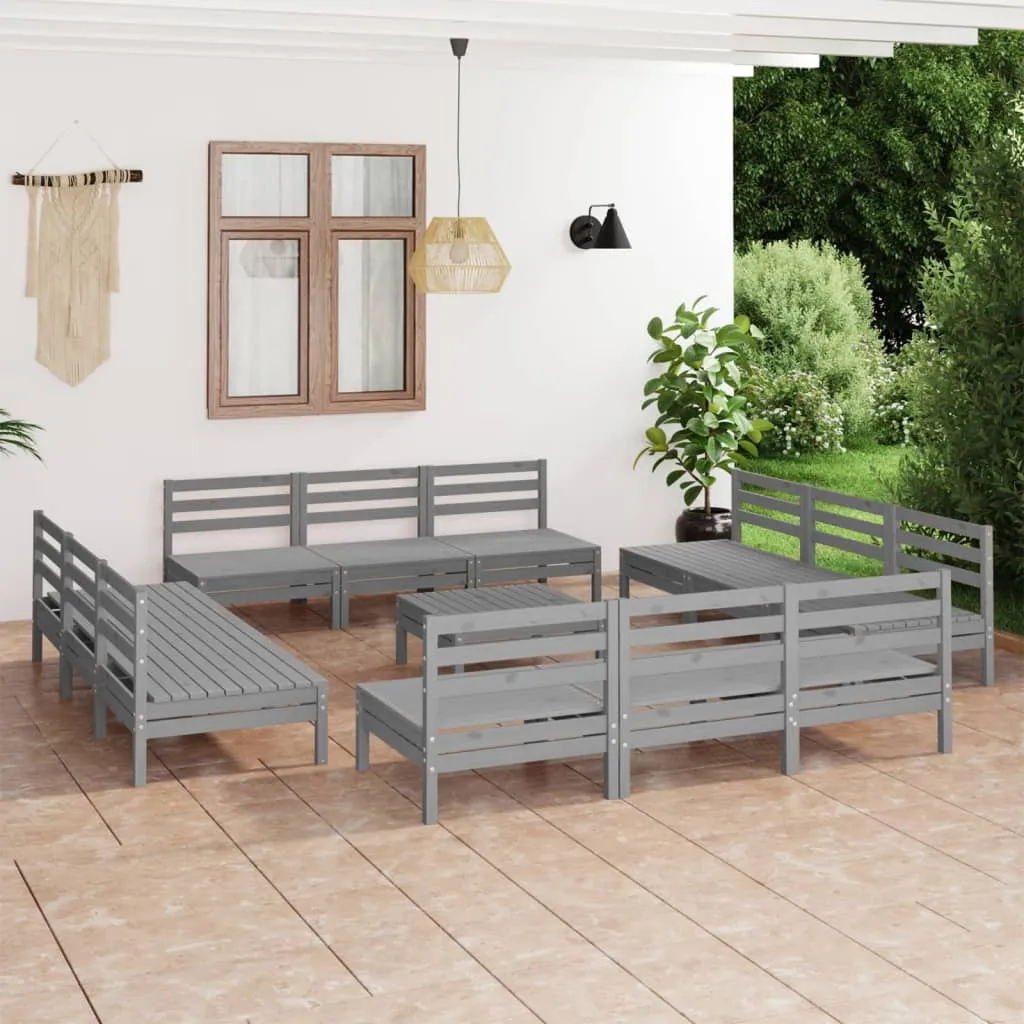 vidaXL Set Divani da Giardino 13 pz Grigio in Legno Massello di Pino