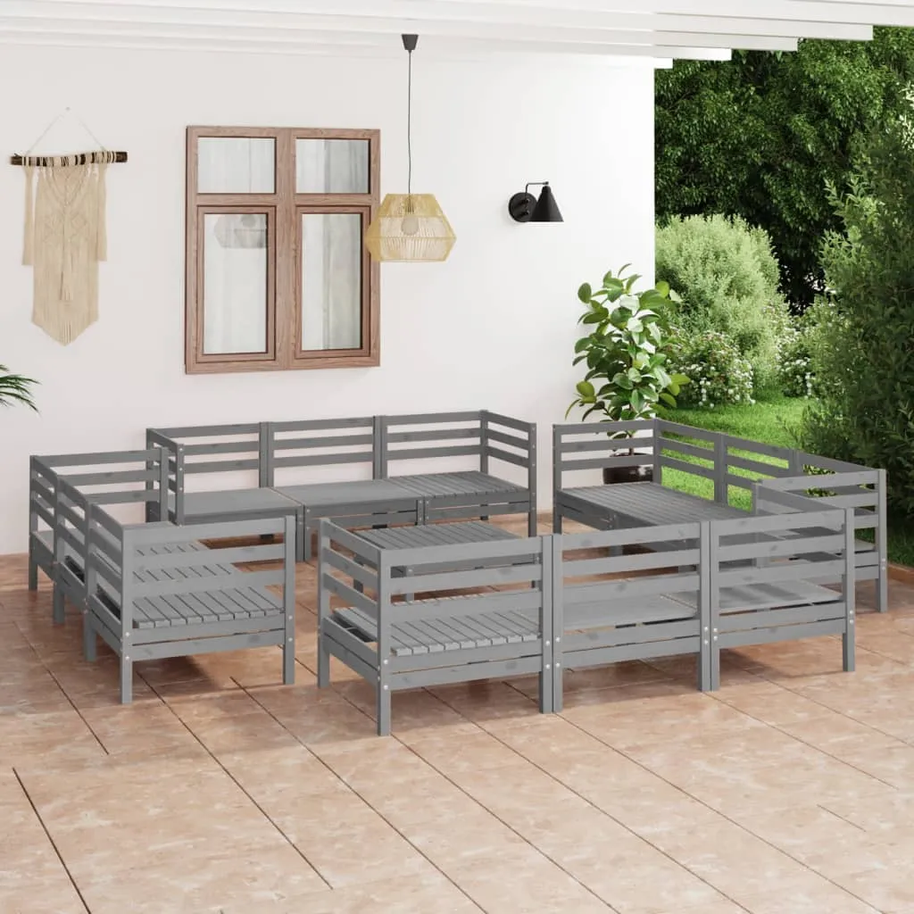 vidaXL Set Divani da Giardino 13 pz Grigio in Legno Massello di Pino