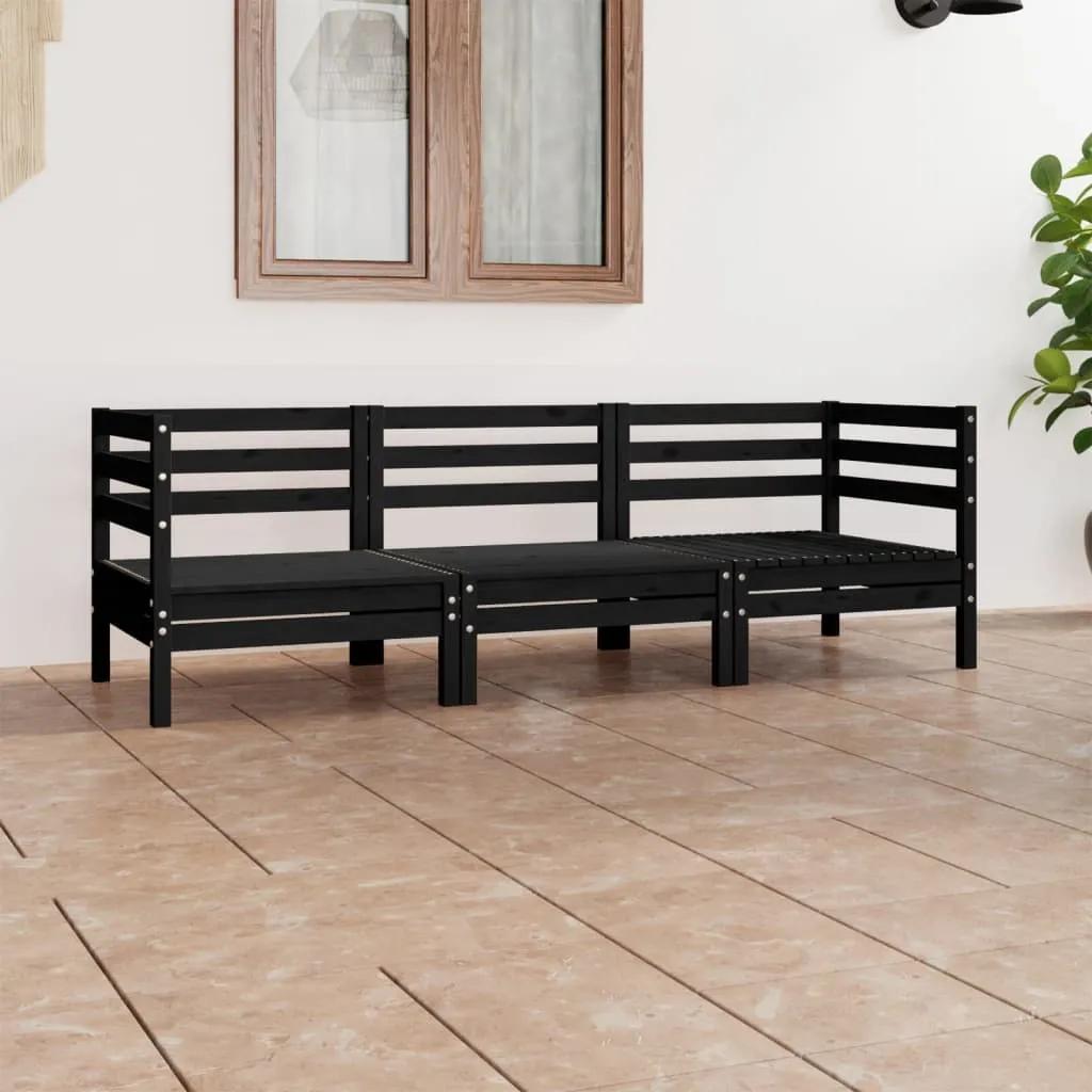 vidaXL Set Divani da Giardino 3 pz Nero in Legno Massello di Pino