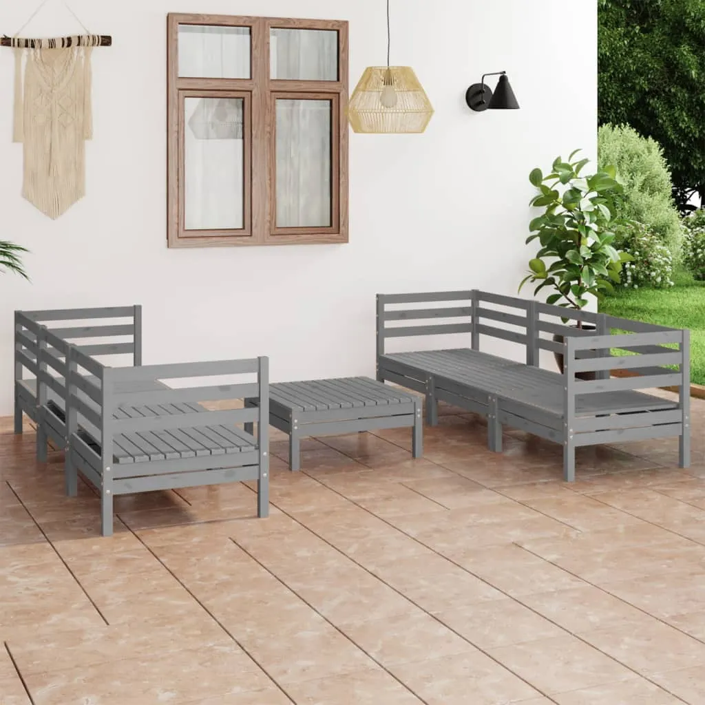 vidaXL Set Divani da Giardino 7 pz Grigio in Legno Massello di Pino