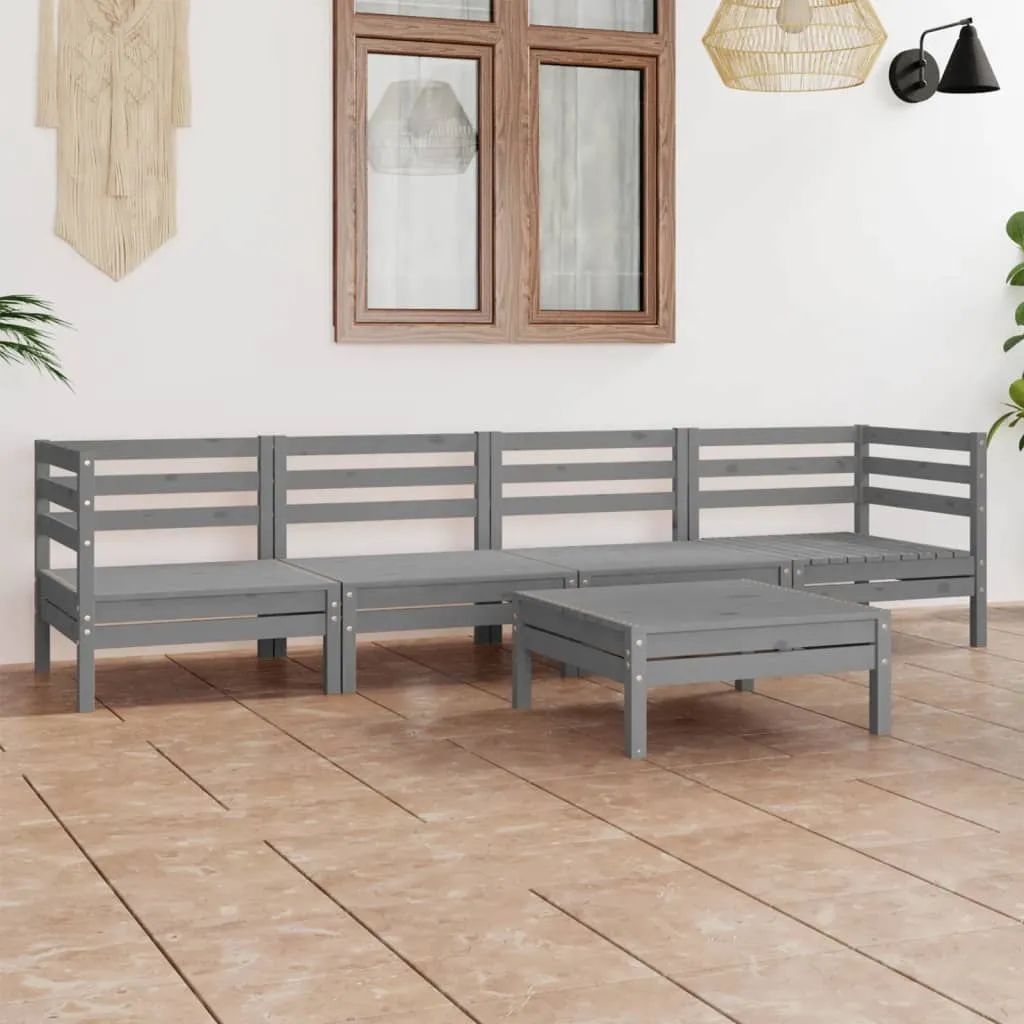 vidaXL Set Divani da Giardino 5 pz Grigio in Legno Massello di Pino