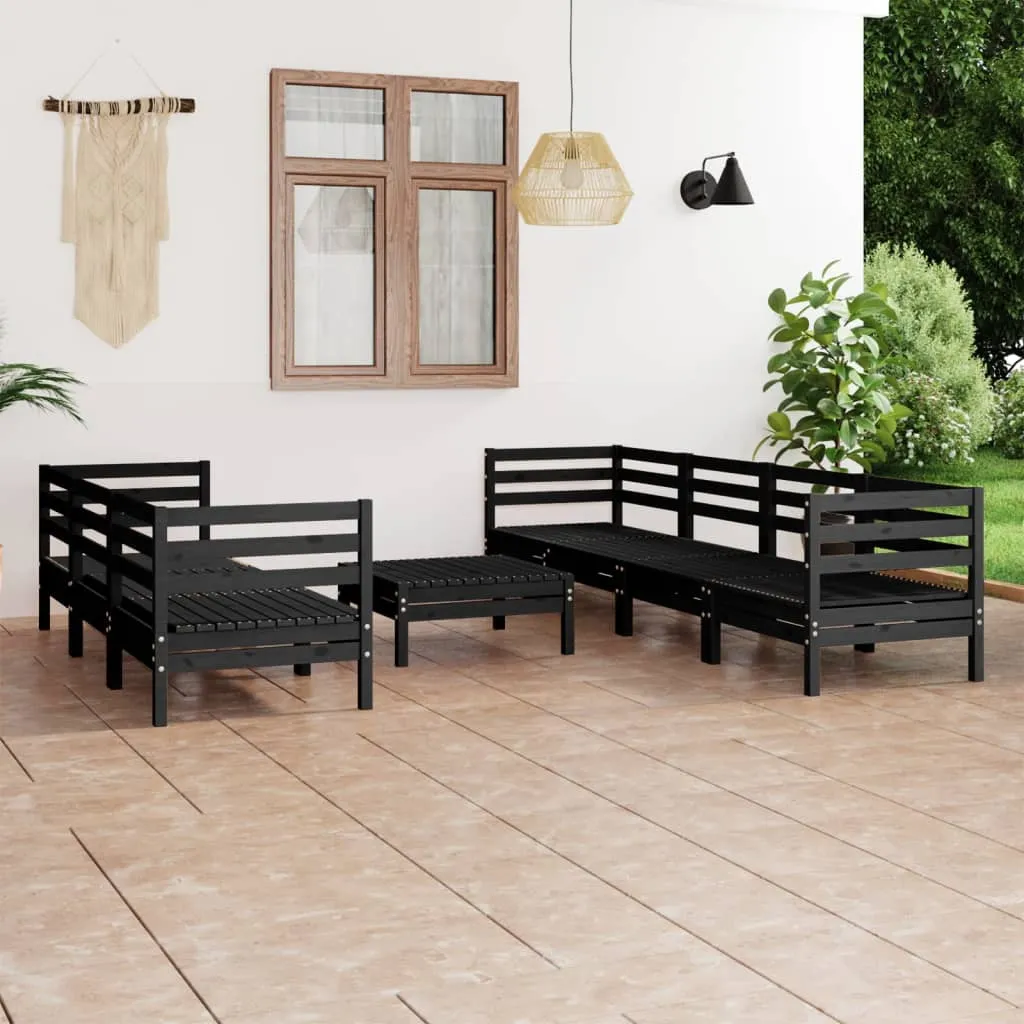 vidaXL Set Divani da Giardino 8 pz Nero in Legno Massello di Pino