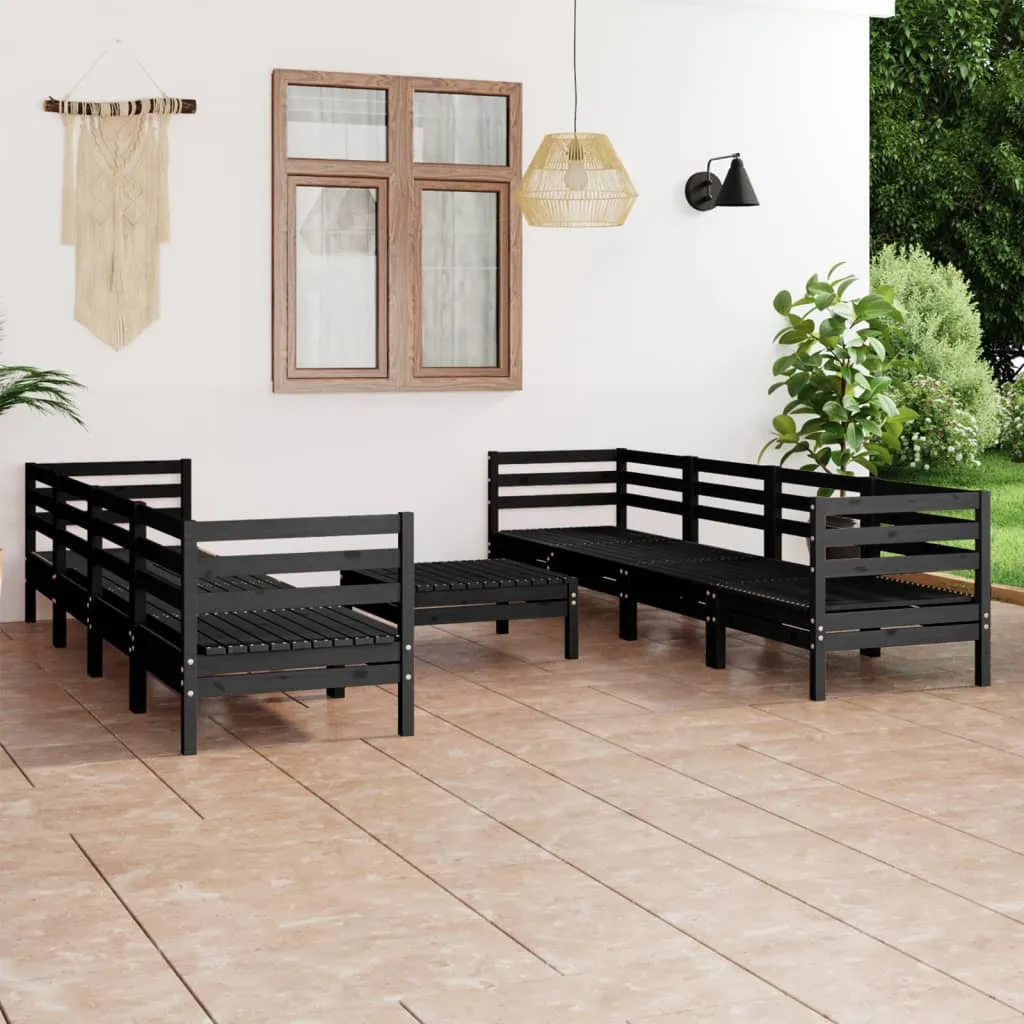 vidaXL Set Divani da Giardino 9 pz Nero in Legno Massello di Pino