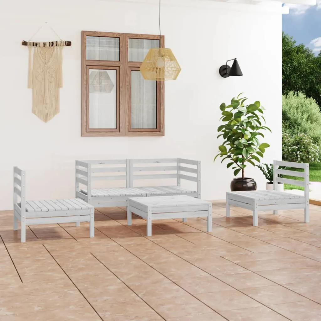 vidaXL Set Divani da Giardino 5 pz Bianco in Legno Massello di Pino