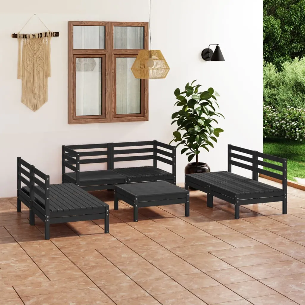 vidaXL Set Divani da Giardino 7 pz Nero in Legno Massello di Pino