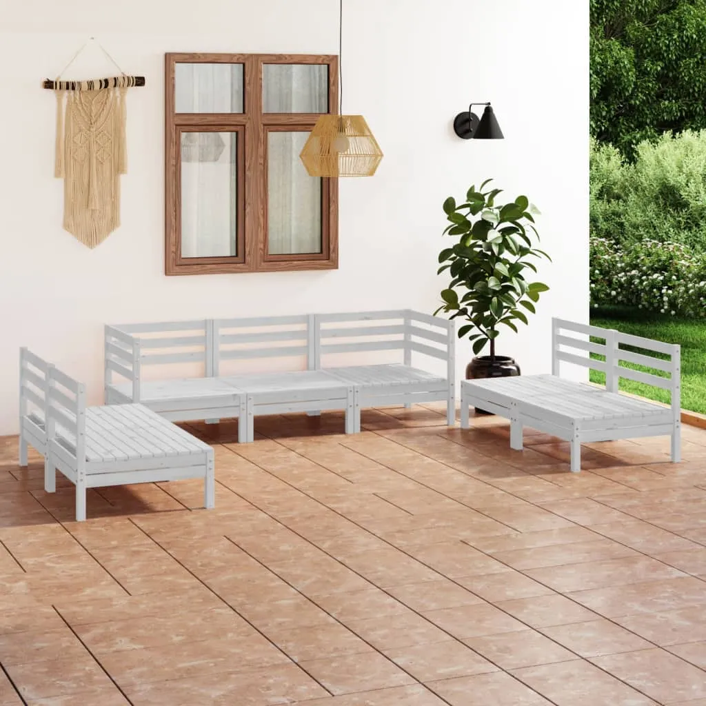 vidaXL Set Divani da Giardino 7 pz Bianco in Legno Massello di Pino