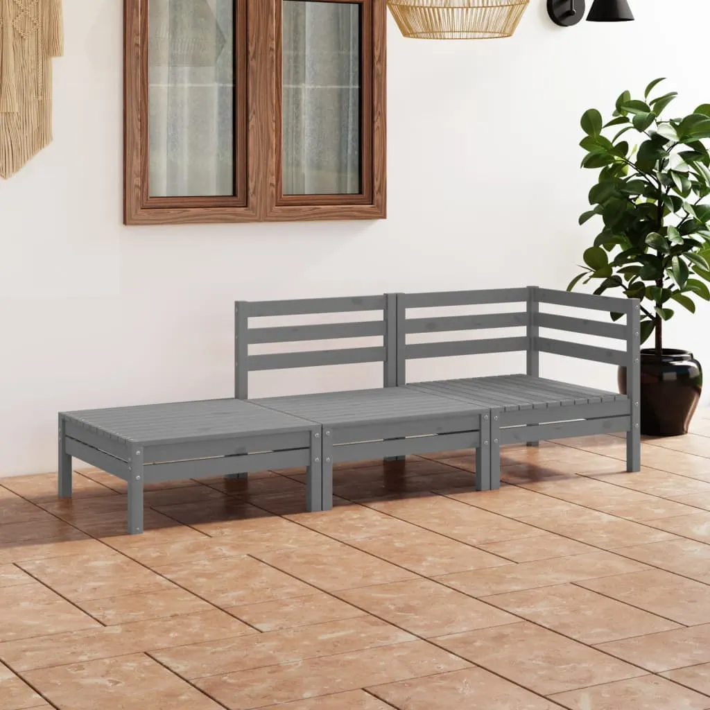 vidaXL Set Divani da Giardino 3 pz Grigio in Legno Massello di Pino