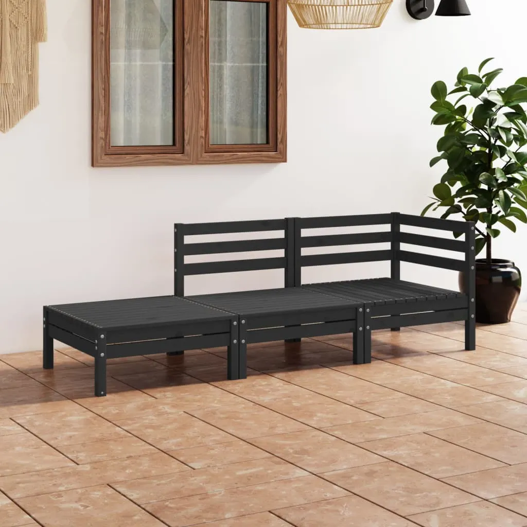 vidaXL Set Divani da Giardino 3 pz Nero in Legno Massello di Pino