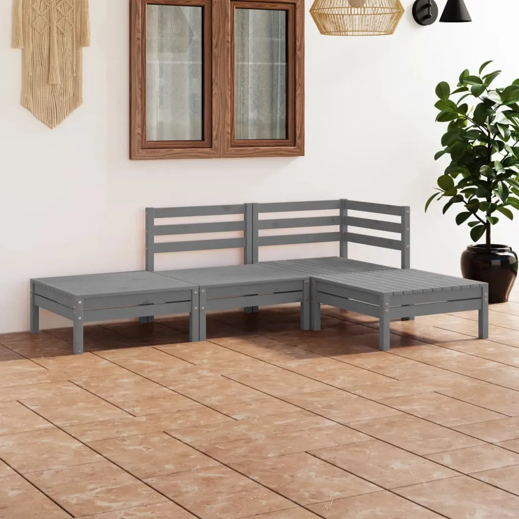 vidaXL Set Divani da Giardino 4 pz Grigio in Legno Massello di Pino