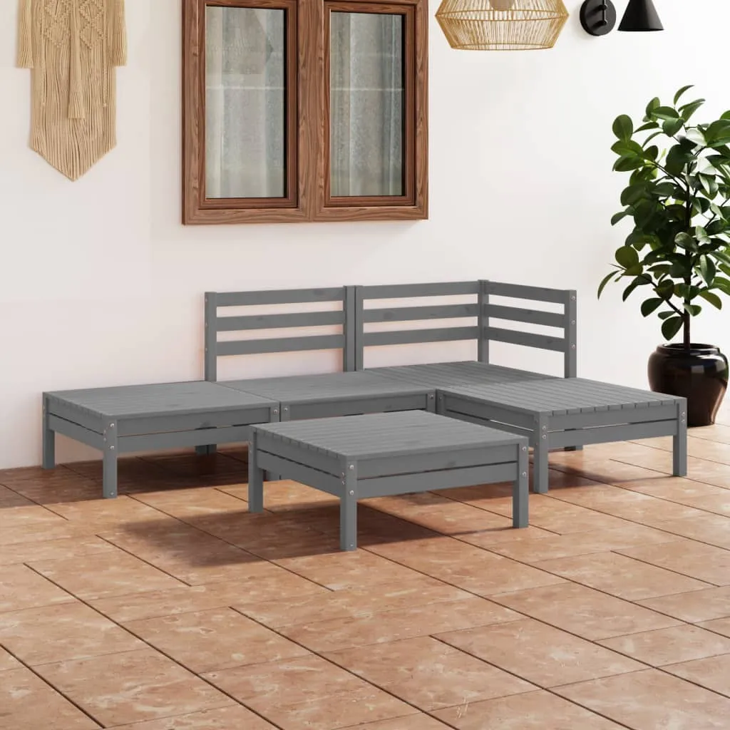 vidaXL Set Salotto da Giardino 5 pz in Legno Massello di Pino Grigio