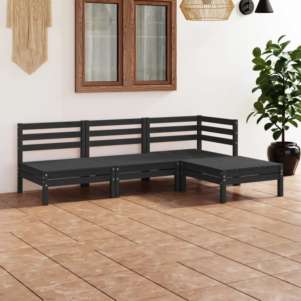 vidaXL Set Salotto da Giardino 4 pz in Legno Massello di Pino Nero