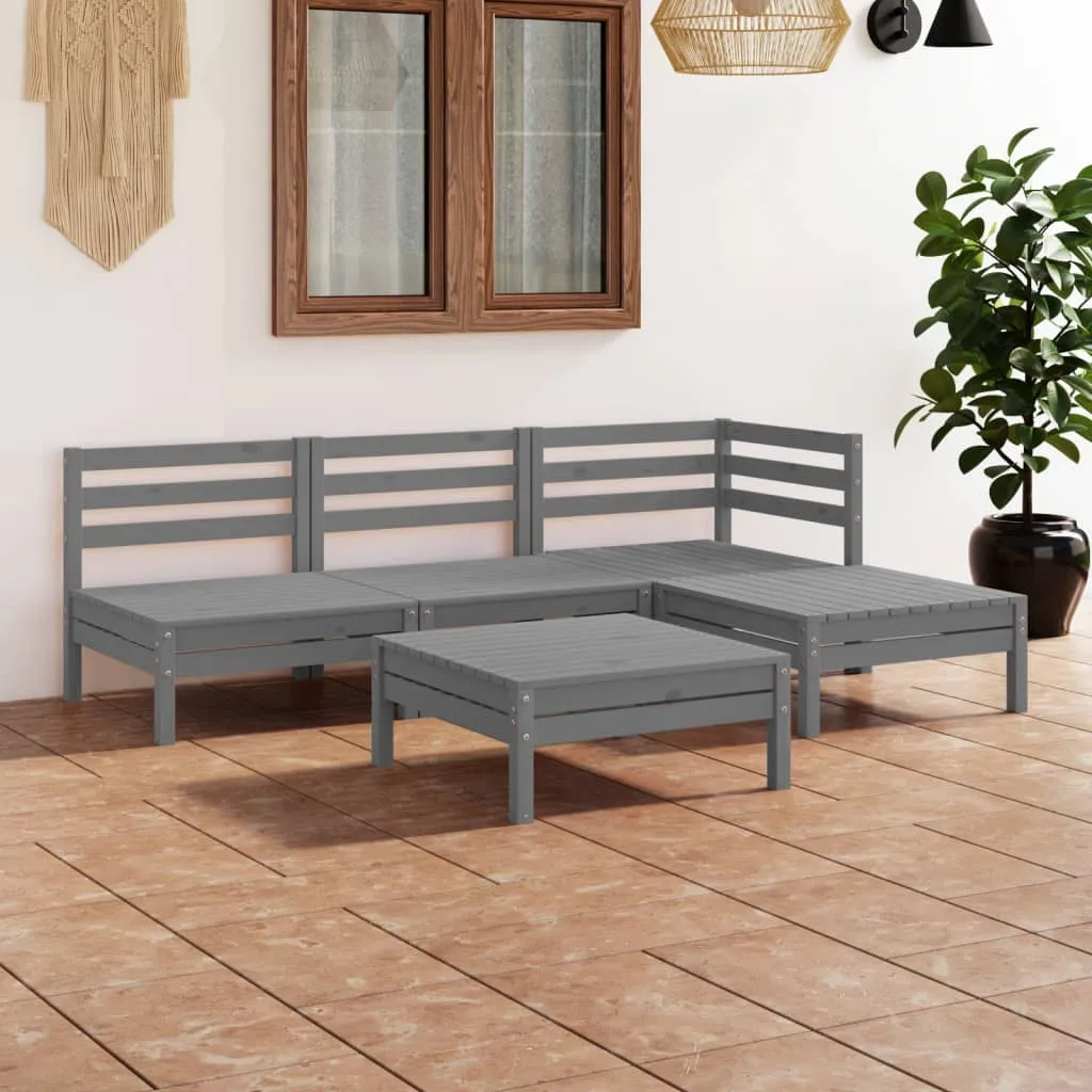 vidaXL Set Salotto da Giardino 5 pz in Legno Massello di Pino Grigio