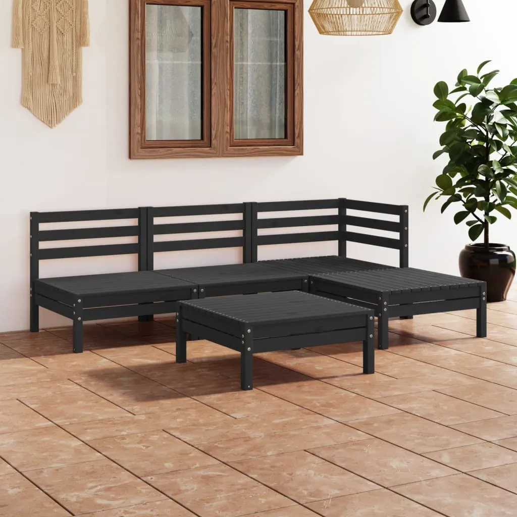 vidaXL Set Salotto da Giardino 5 pz in Legno Massello di Pino Nero