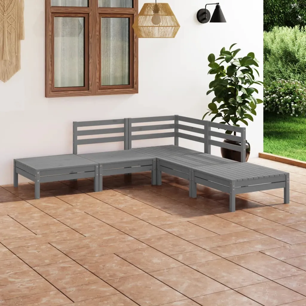 vidaXL Set Salotto da Giardino 5 pz in Legno Massello di Pino Grigio