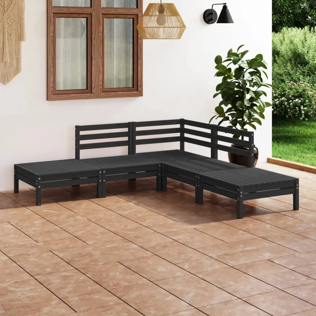 vidaXL Set Salotto da Giardino 5 pz in Legno Massello di Pino Nero