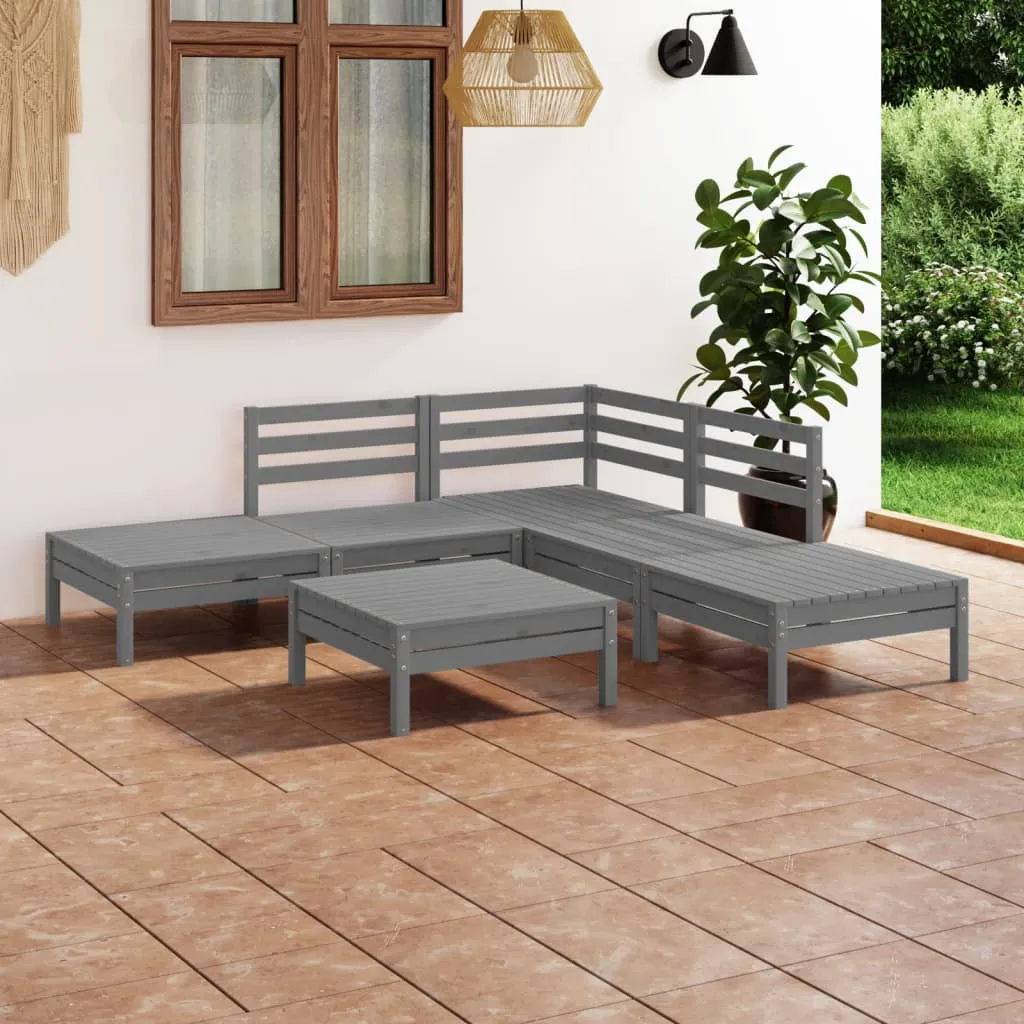 vidaXL Set Salotto da Giardino 6 pz in Legno Massello di Pino Grigio