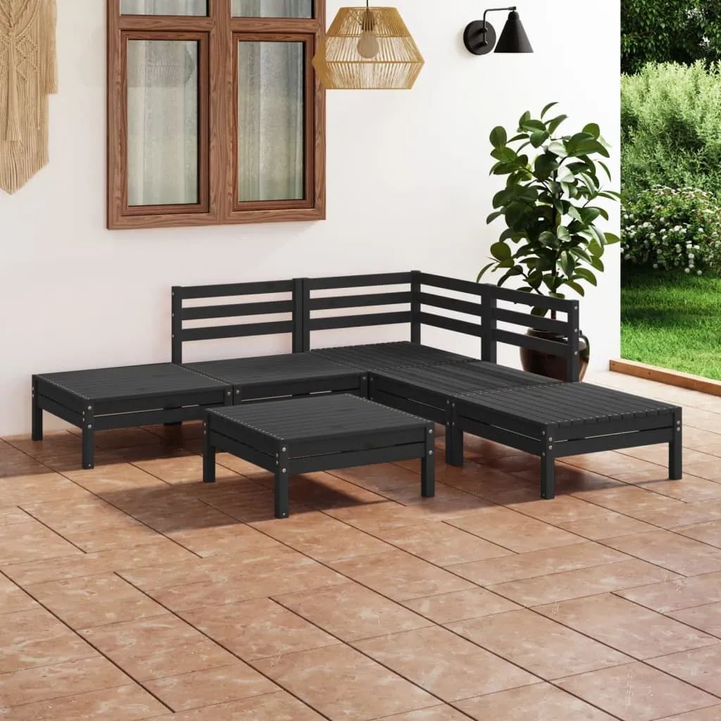 vidaXL Set Salotto da Giardino 6 pz in Legno Massello di Pino Nero