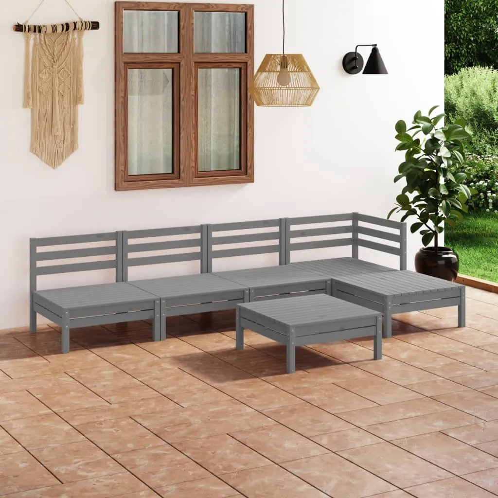 vidaXL Set Salotto da Giardino 6 pz in Legno Massello di Pino Grigio