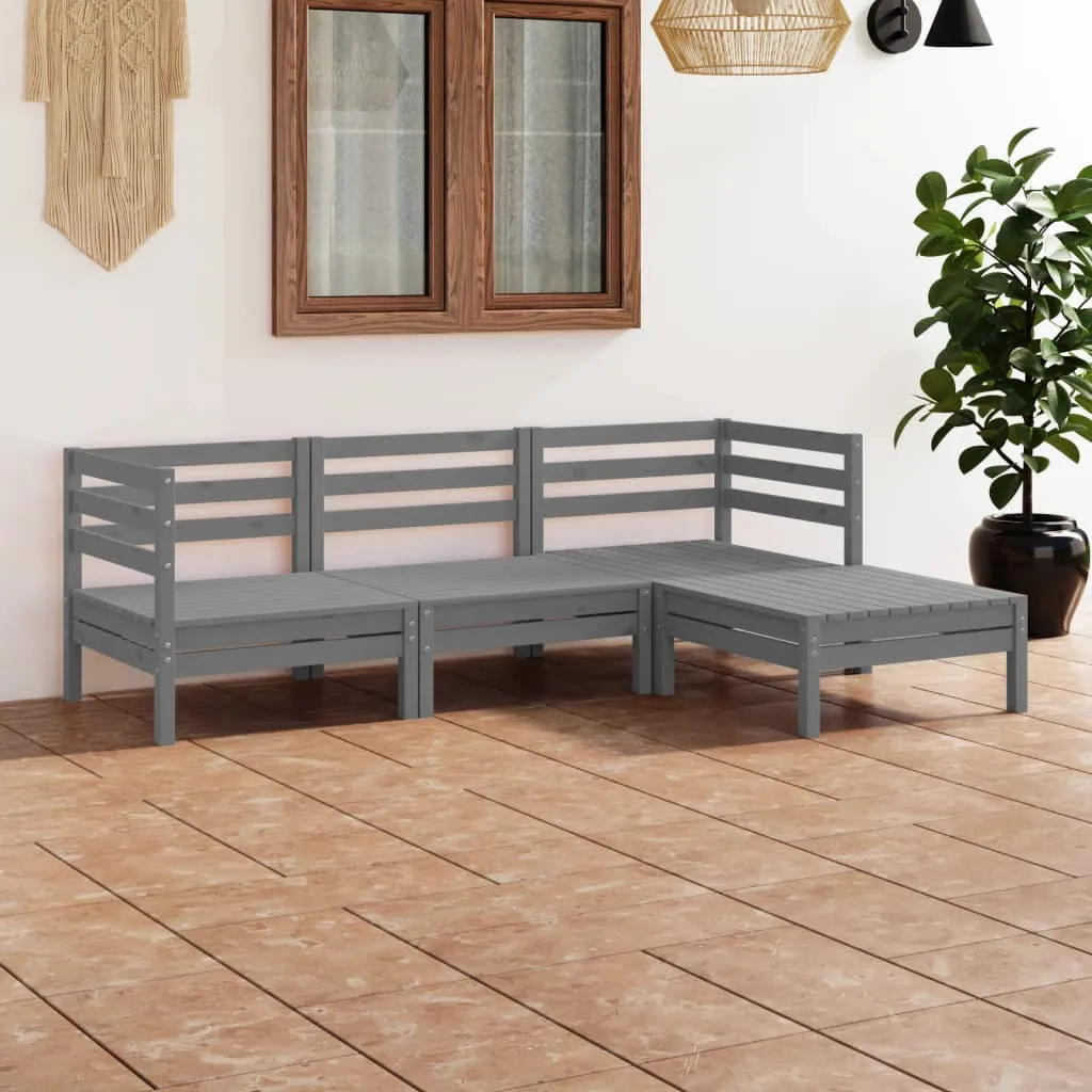 vidaXL Set Salotto da Giardino 4 pz in Legno Massello di Pino Grigio