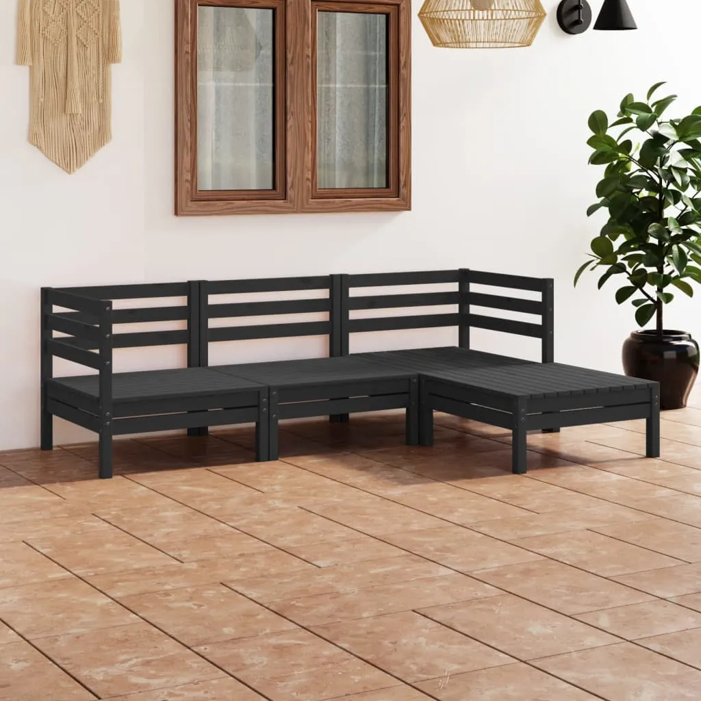 vidaXL Set Salotto da Giardino 4 pz in Legno Massello di Pino Nero