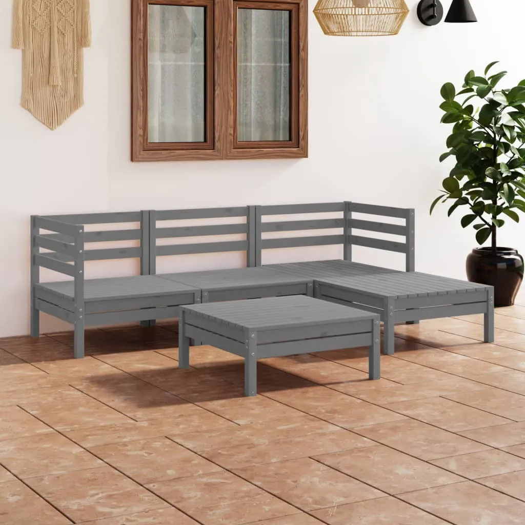 vidaXL Set Salotto da Giardino 5 pz in Legno Massello di Pino Grigio