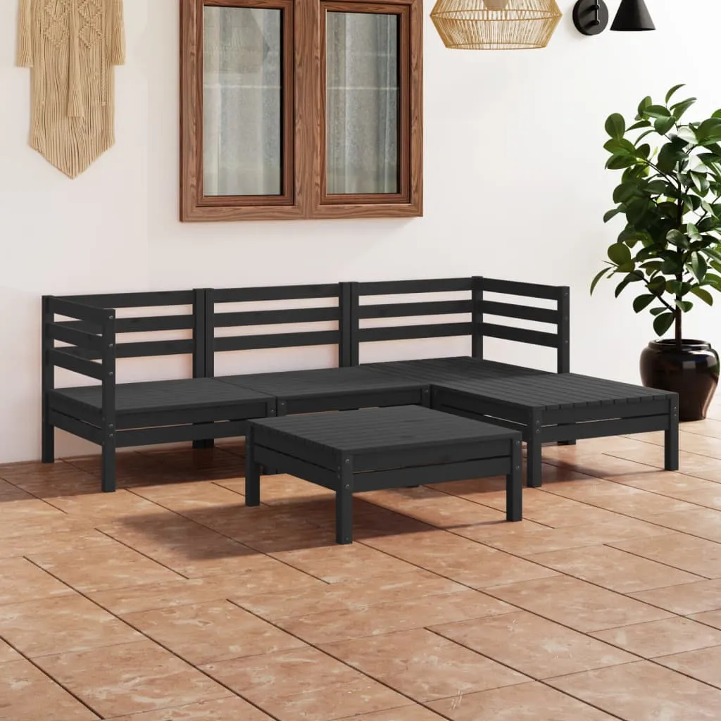 vidaXL Set Salotto da Giardino 5 pz in Legno Massello di Pino Nero